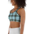 Blue Plaid Print Sports Bra
