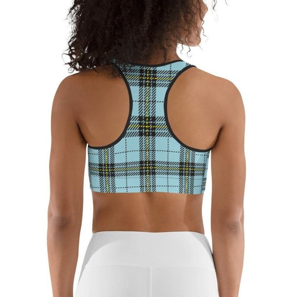 Blue Plaid Print Sports Bra