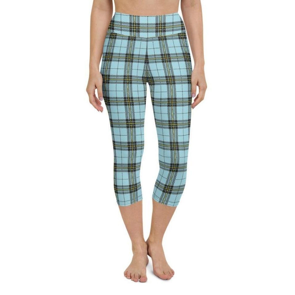 Blue Plaid Print Yoga Capris