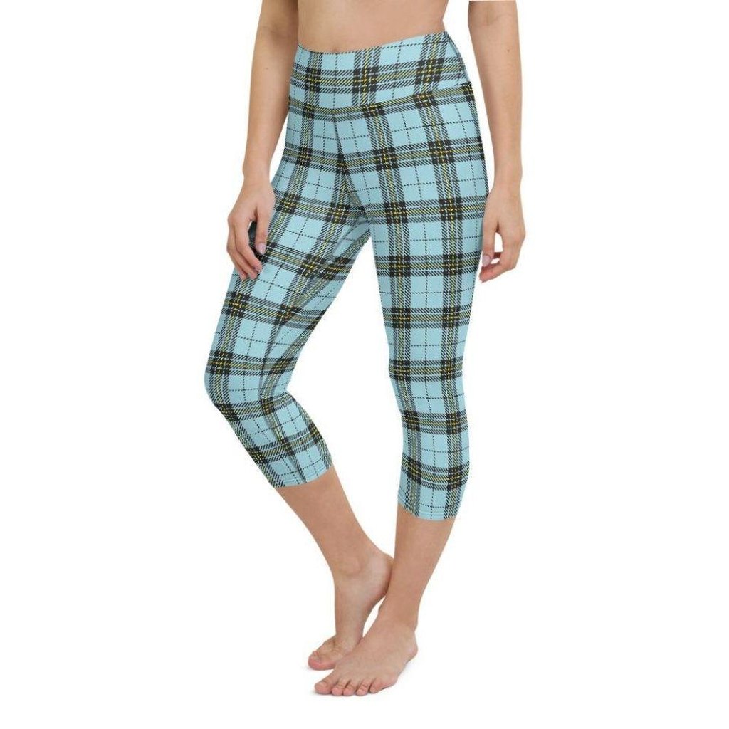Blue Plaid Print Yoga Capris