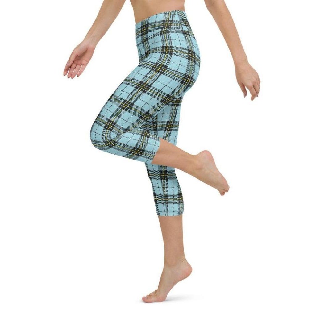 Blue Plaid Print Yoga Capris