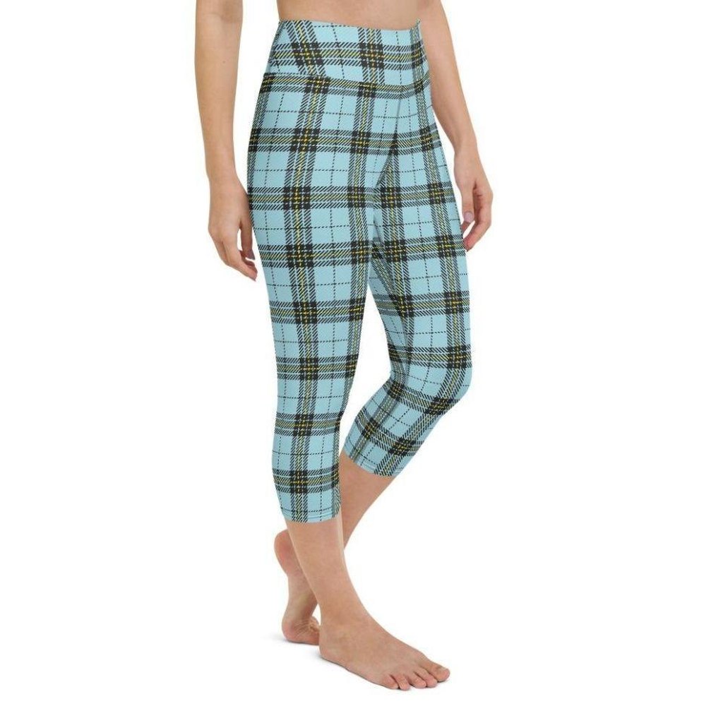 Blue Plaid Print Yoga Capris