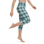 Blue Plaid Print Yoga Capris