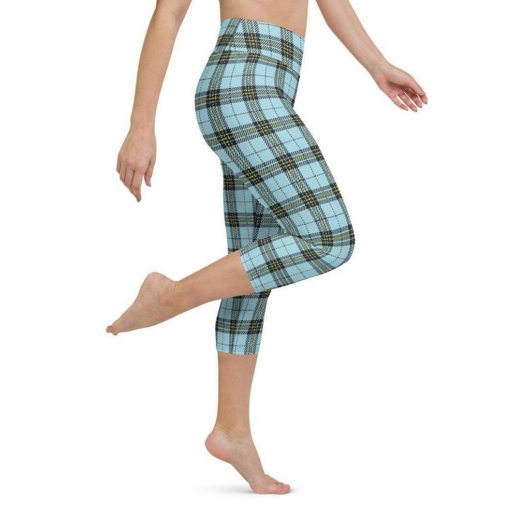 Blue Plaid Print Yoga Capris