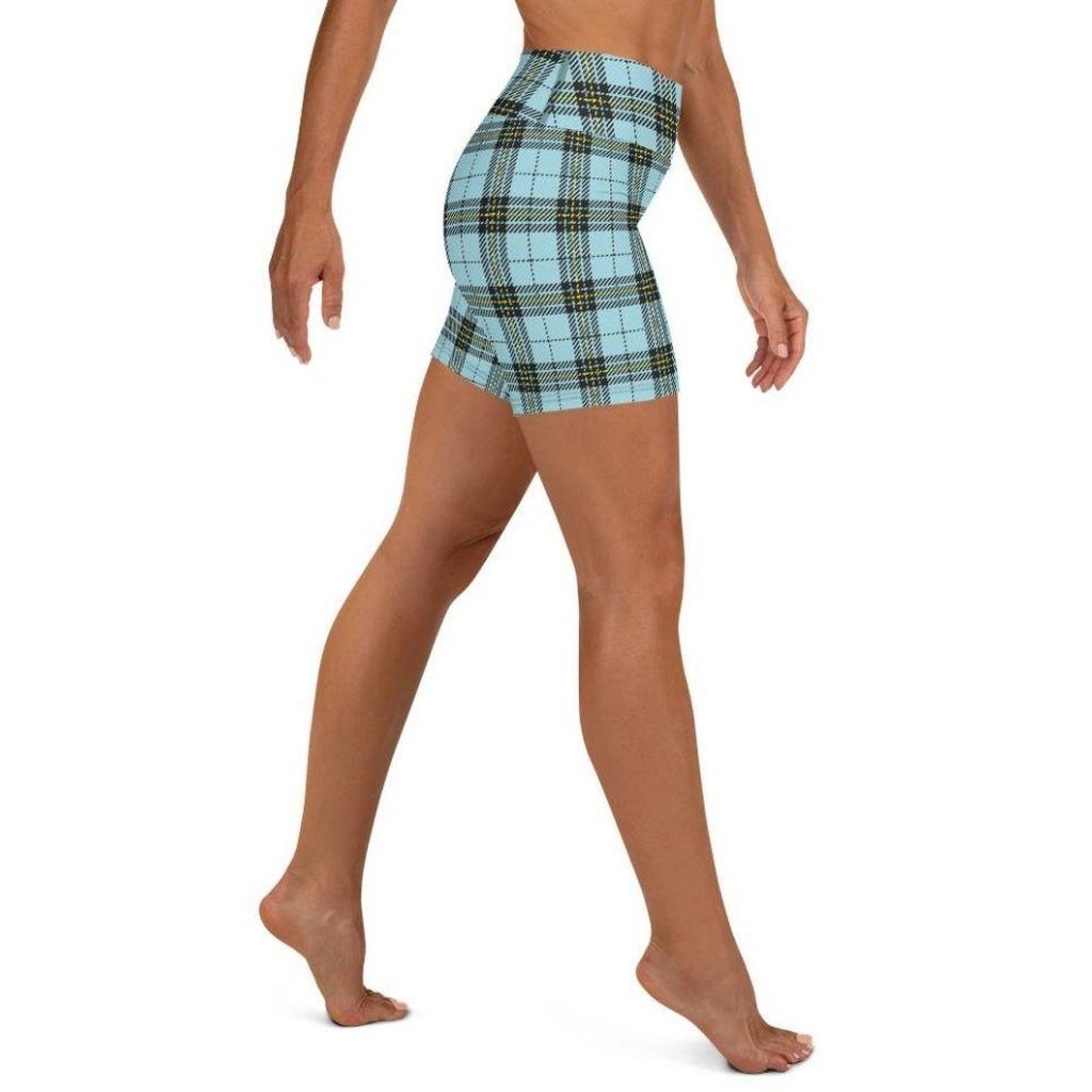 Blue Plaid Print Yoga Shorts
