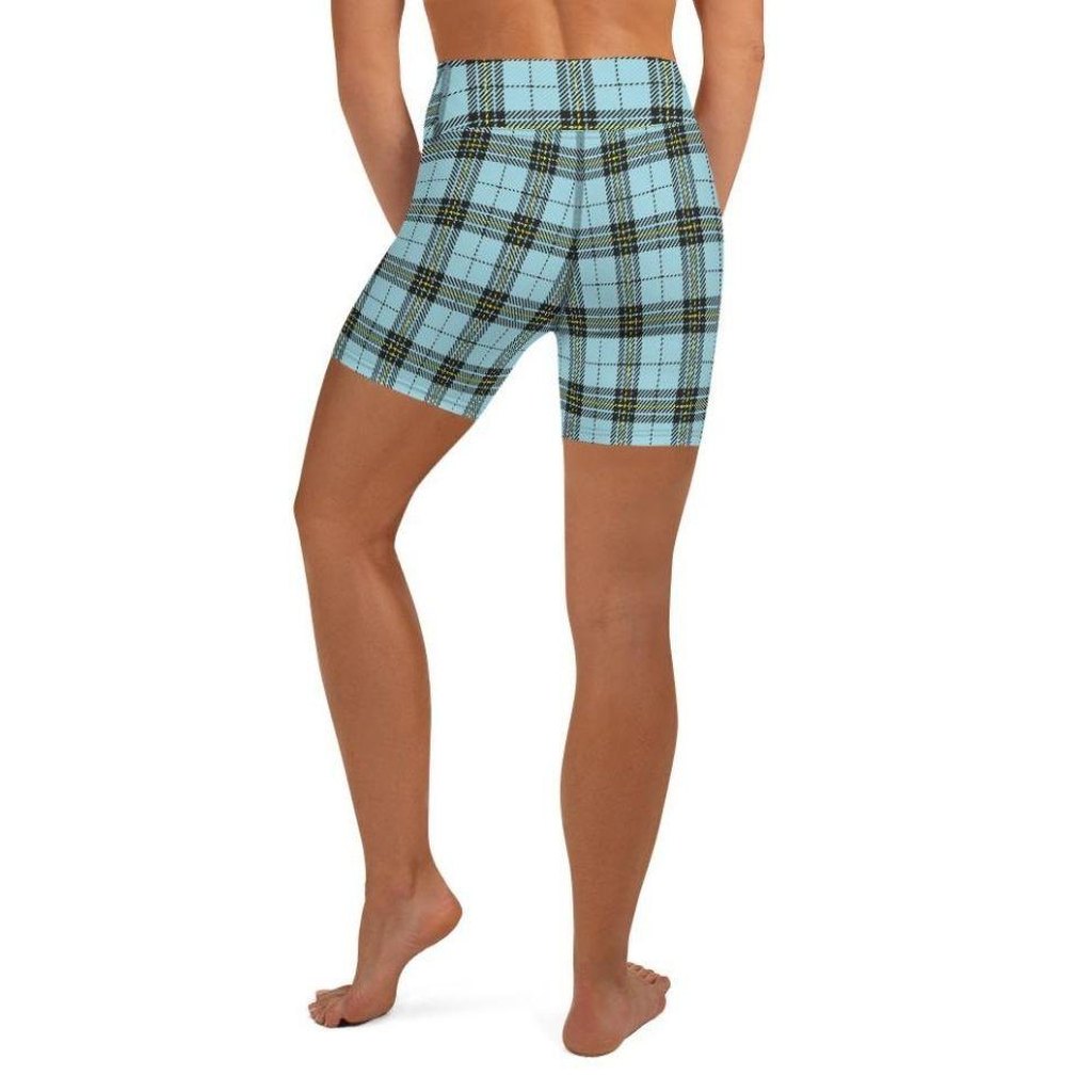 Blue Plaid Print Yoga Shorts