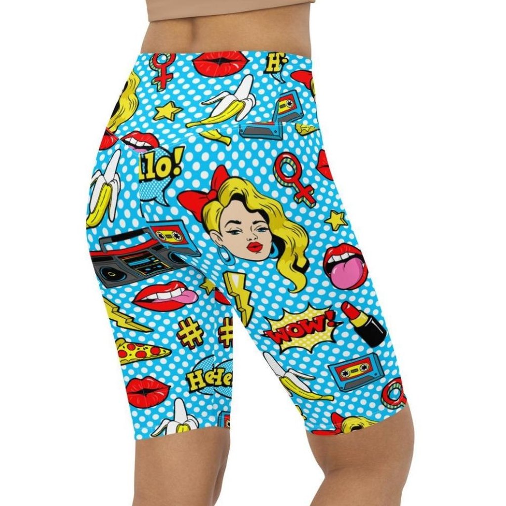 Blue Pop Art Pattern Biker Shorts