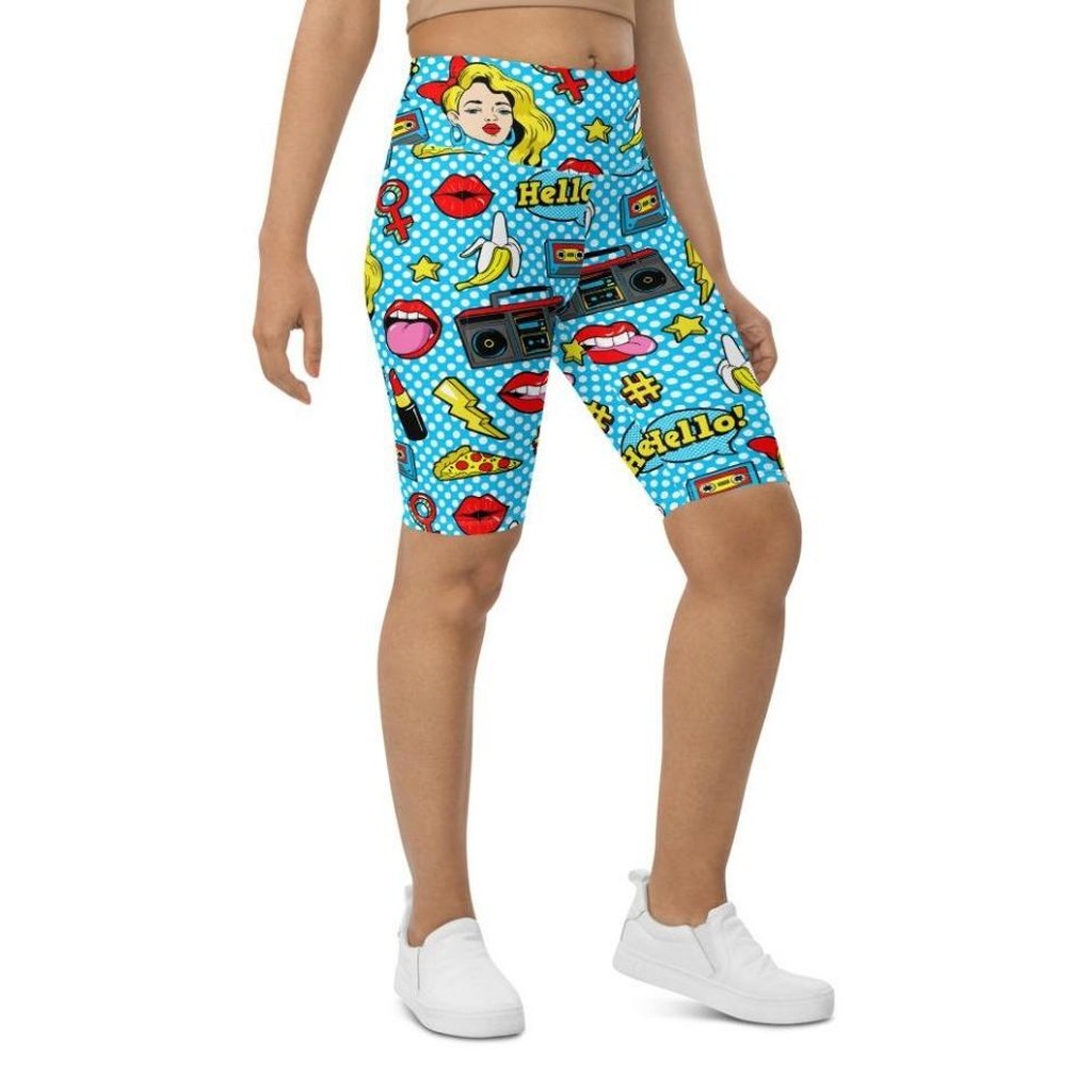 Blue Pop Art Pattern Biker Shorts