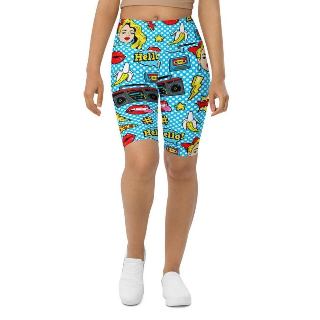 Blue Pop Art Pattern Biker Shorts