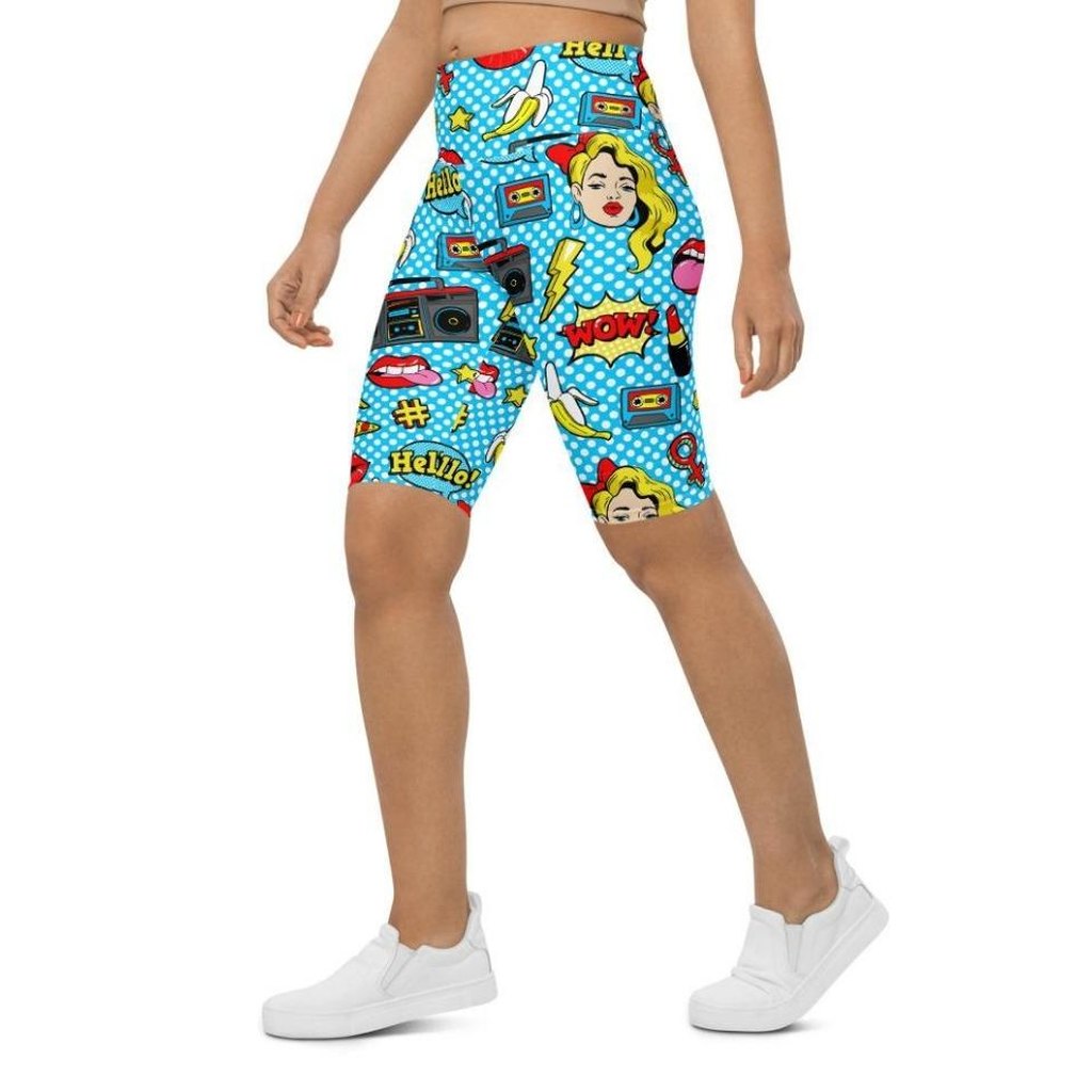 Blue Pop Art Pattern Biker Shorts
