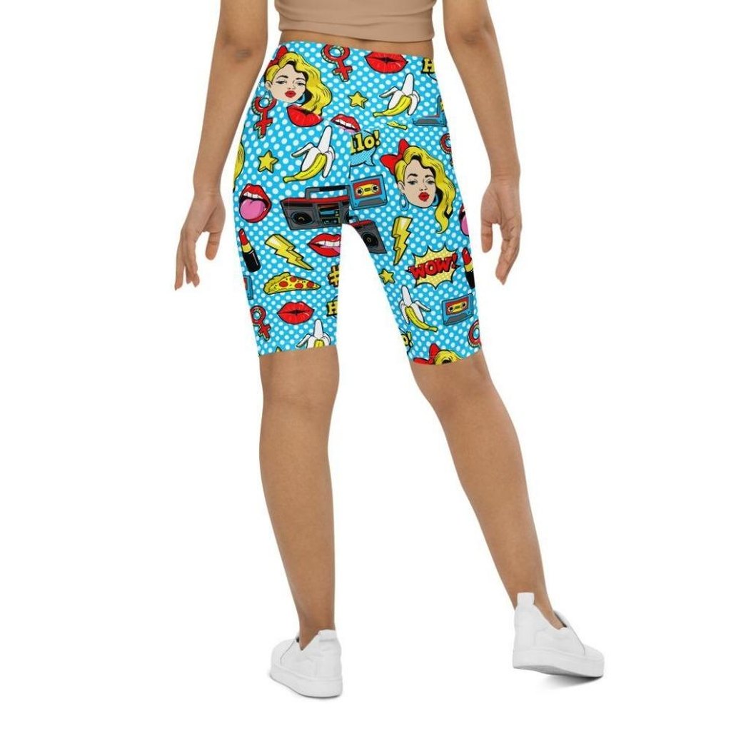 Blue Pop Art Pattern Biker Shorts