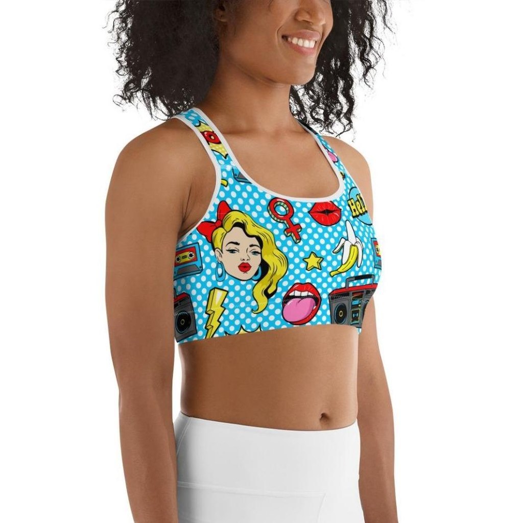 Blue Pop Art Pattern Sports Bra
