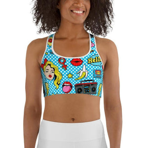 Blue Pop Art Pattern Sports Bra