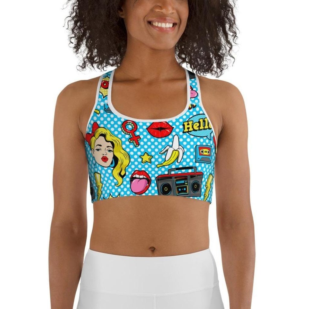 Blue Pop Art Pattern Sports Bra