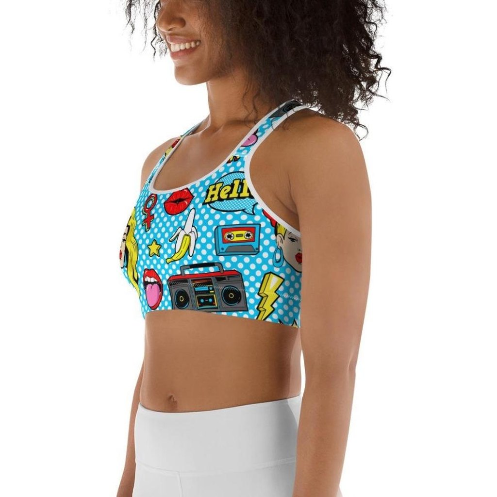 Blue Pop Art Pattern Sports Bra