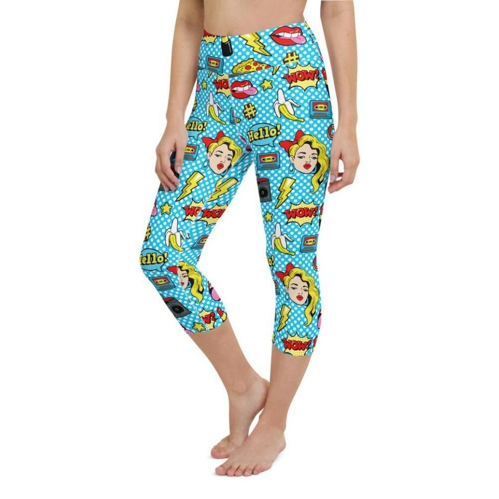 Blue Pop Art Pattern Yoga Capris