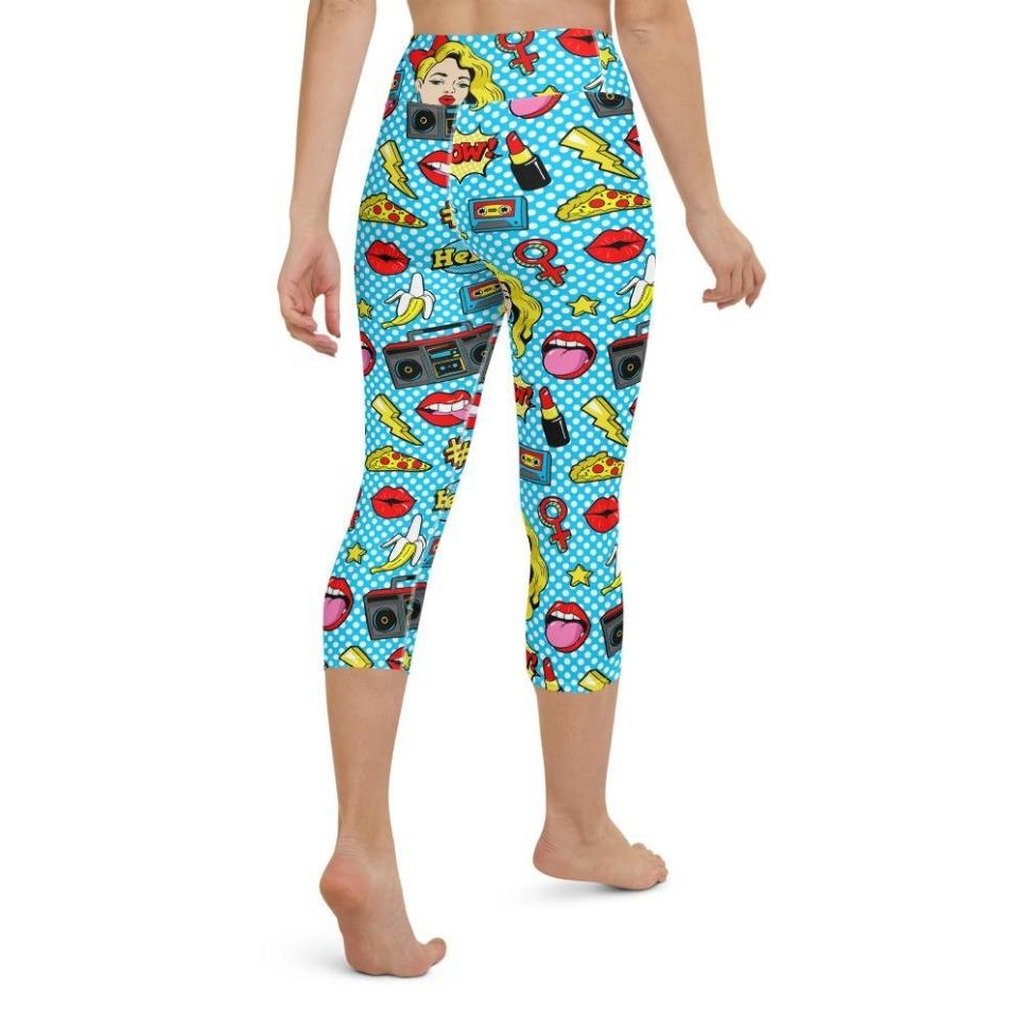 Blue Pop Art Pattern Yoga Capris