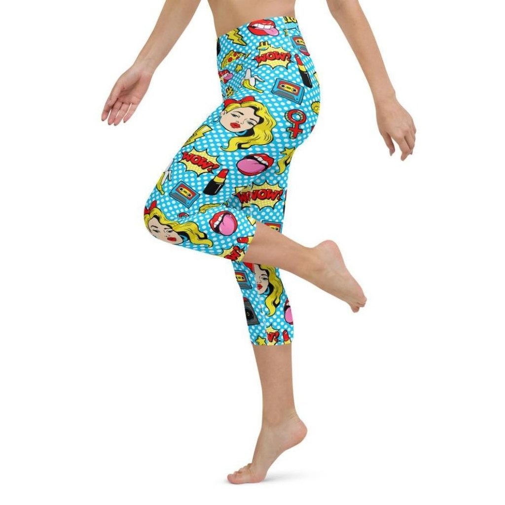 Blue Pop Art Pattern Yoga Capris