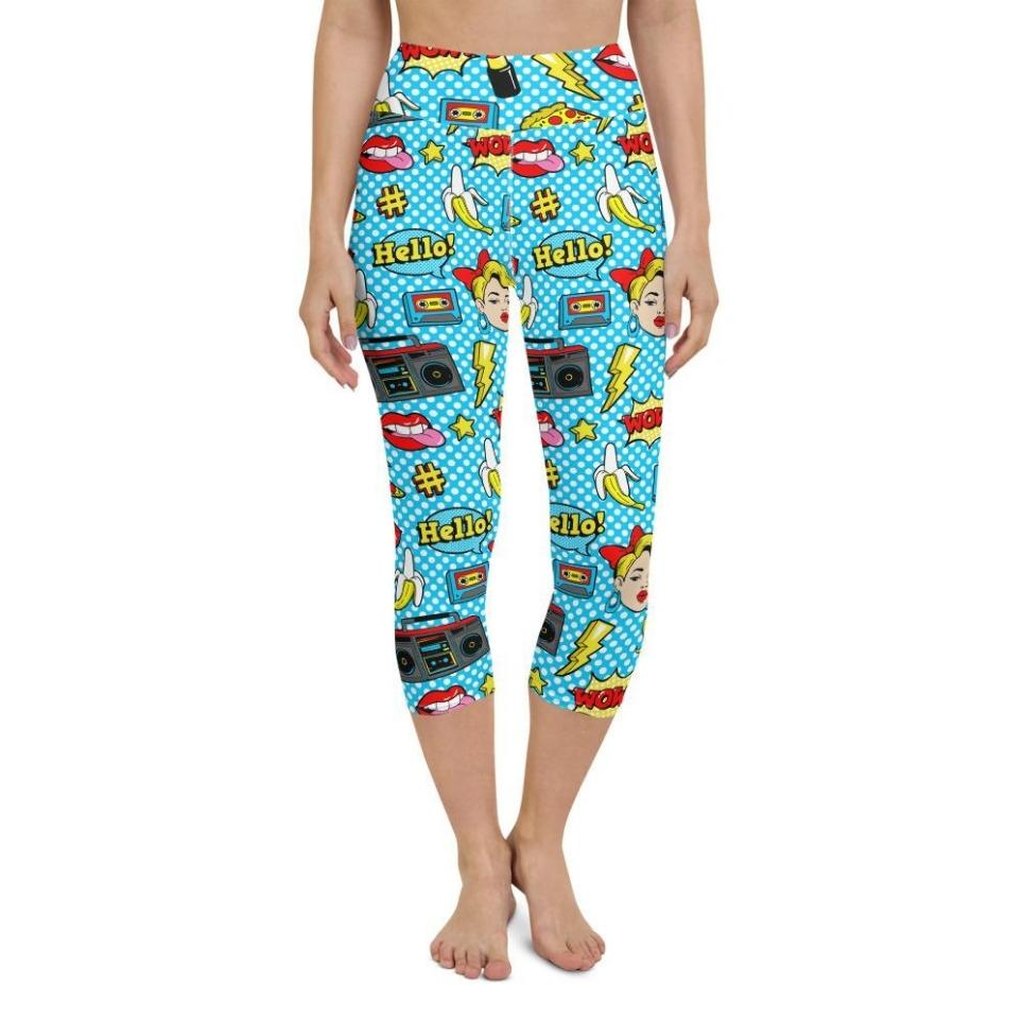 Blue Pop Art Pattern Yoga Capris
