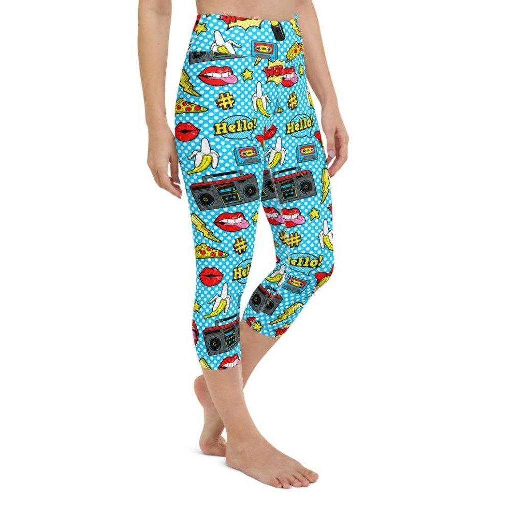 Blue Pop Art Pattern Yoga Capris
