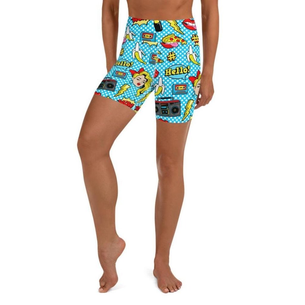 Blue Pop Art Pattern Yoga Shorts