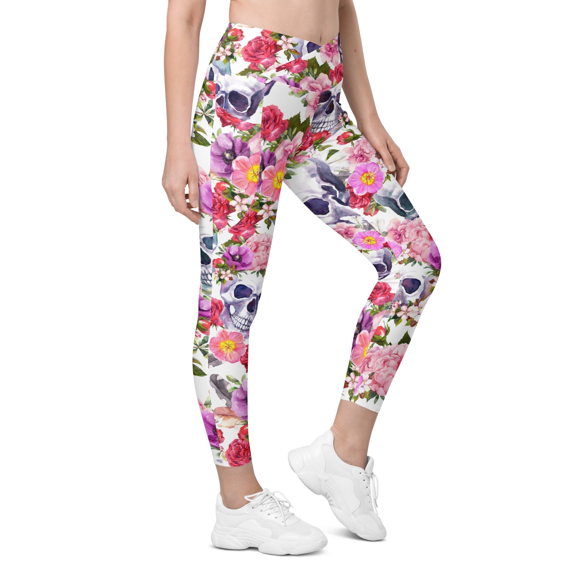 Boho Skull Crossover Leggings With Pockets