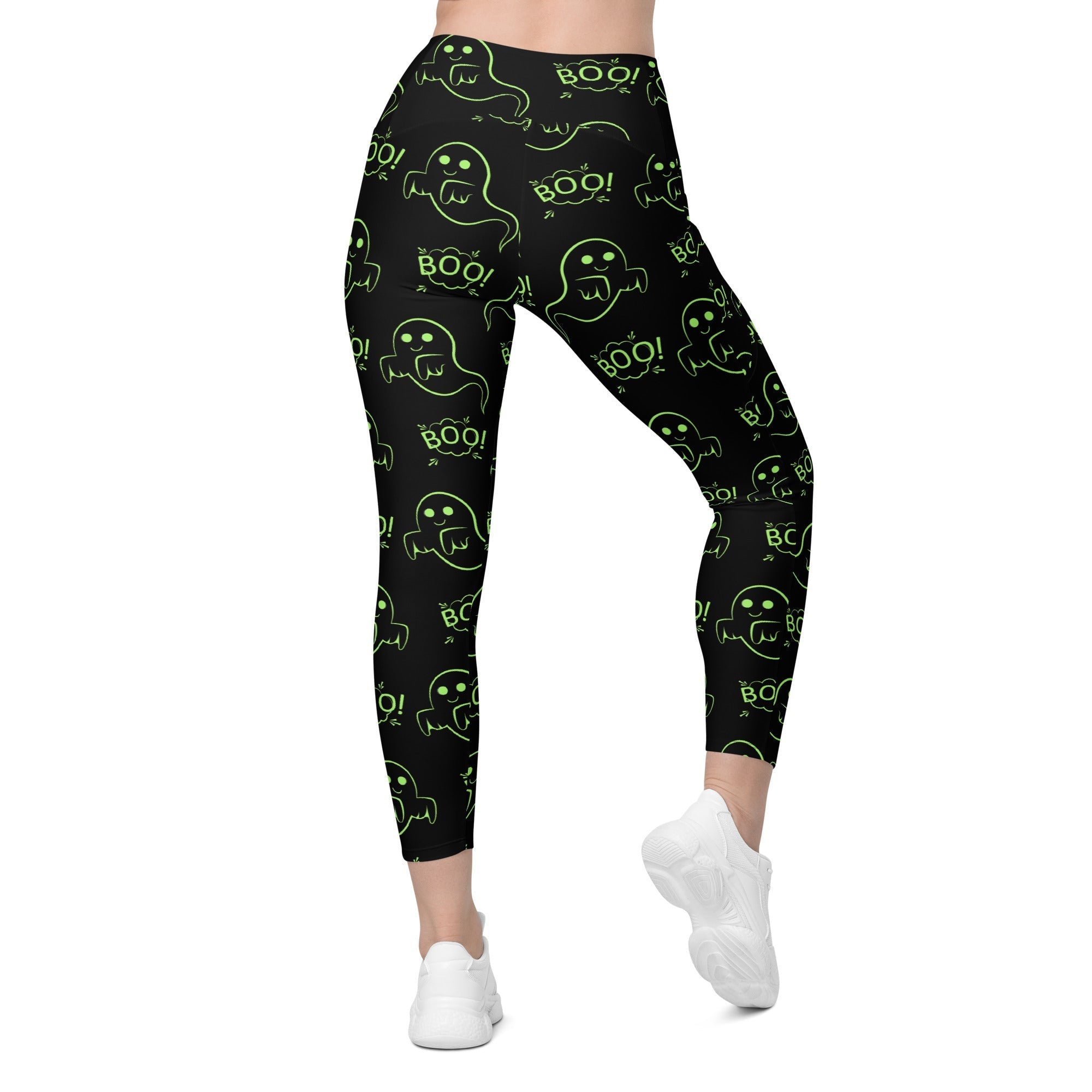 Boo Halloween Ghost Crossover Leggings With Pockets