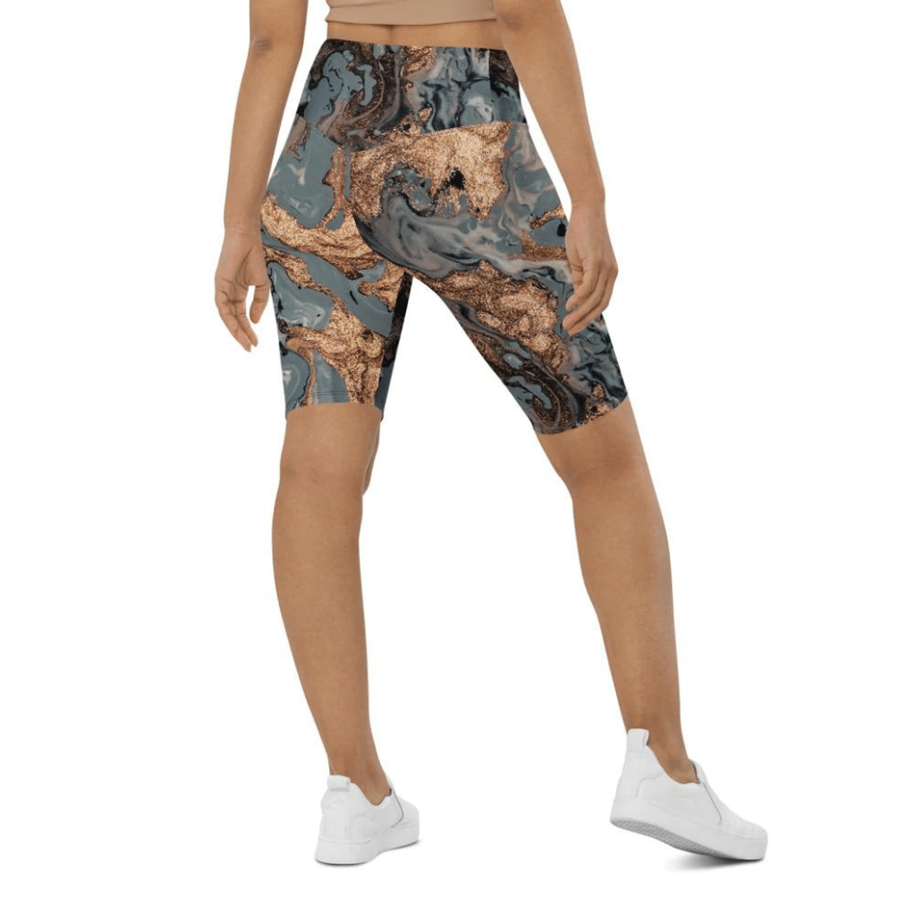 Bronze Marble Print Biker Shorts