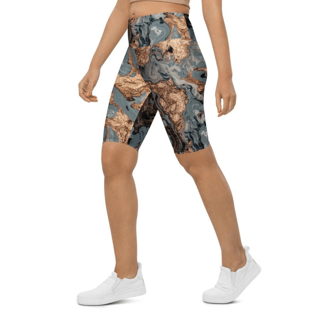 Bronze Marble Print Biker Shorts