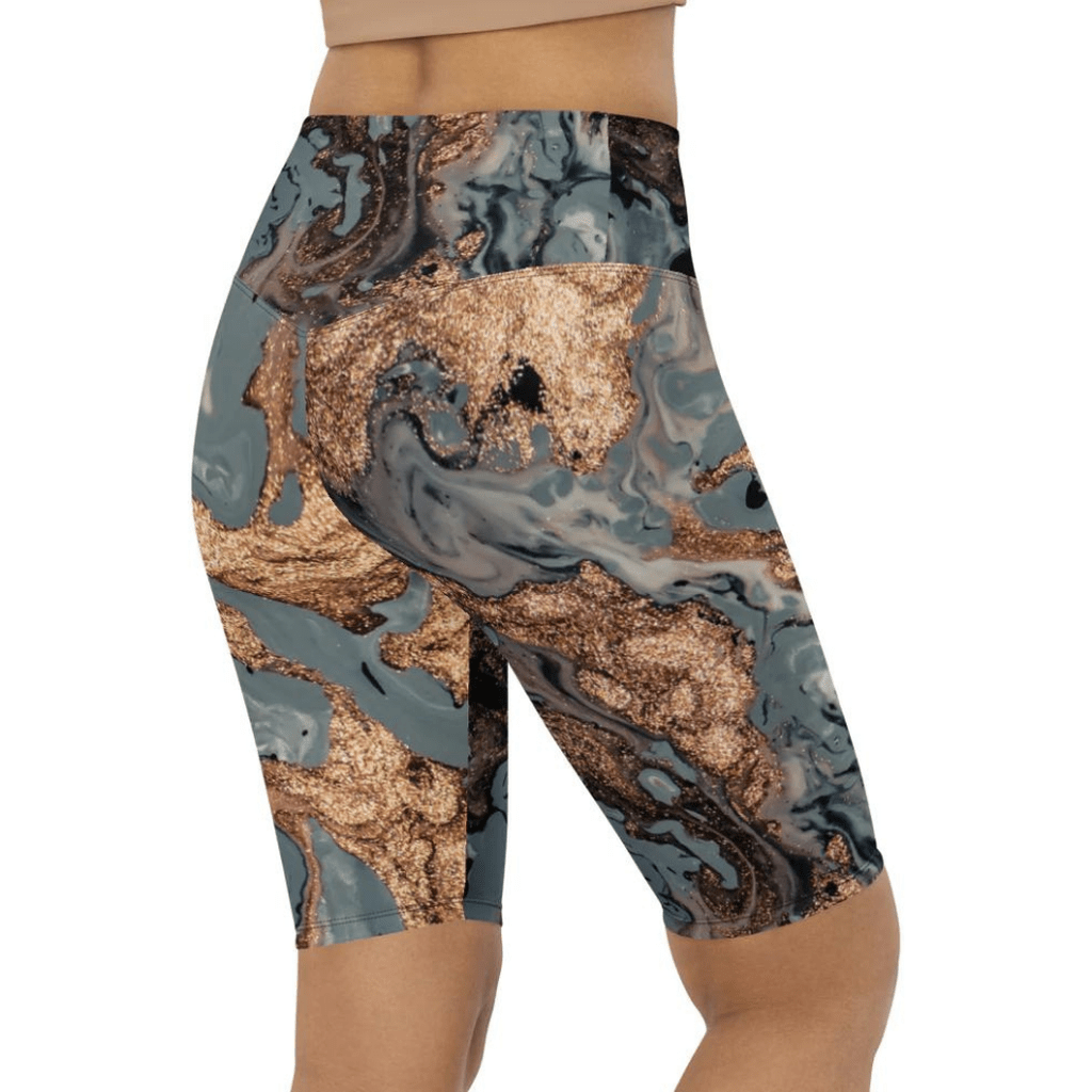 Bronze Marble Print Biker Shorts