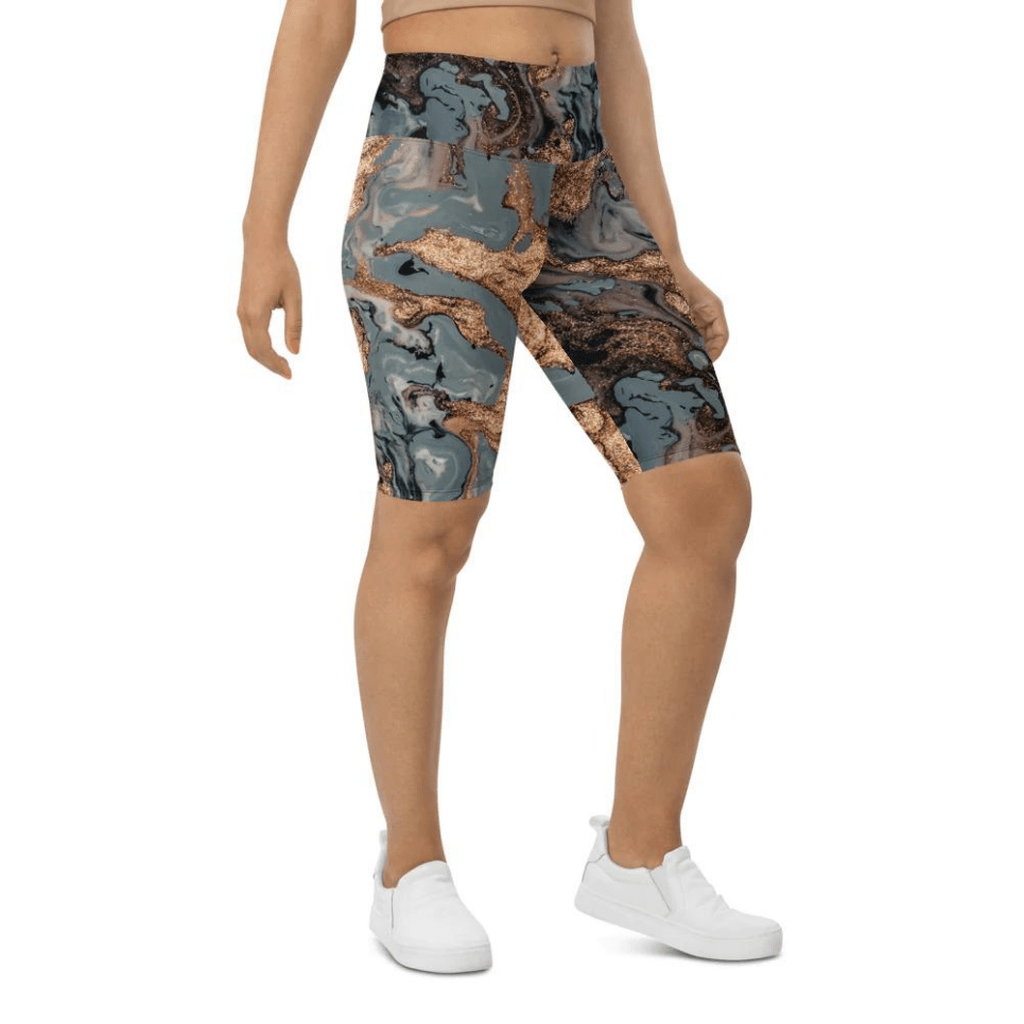 Bronze Marble Print Biker Shorts