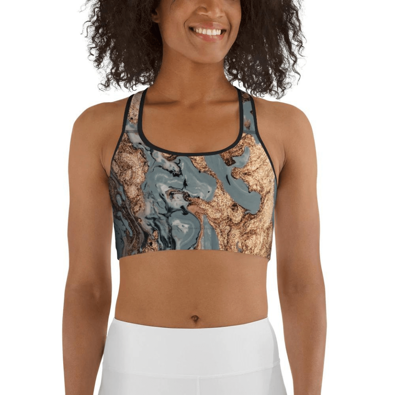 Bronze Marble Print Sports Bra