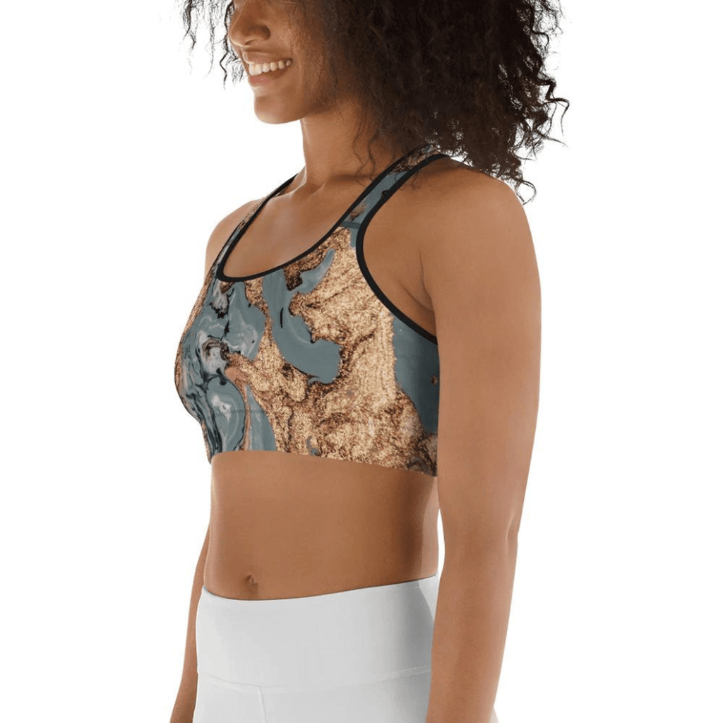 Bronze Marble Print Sports Bra