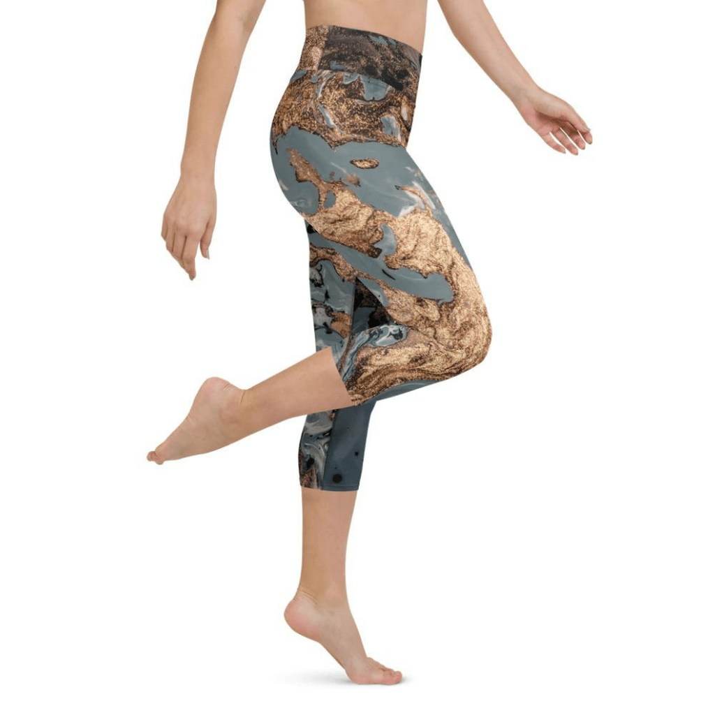 Bronze Marble Print Yoga Capris