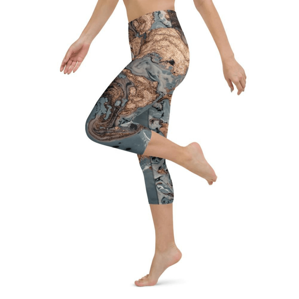 Bronze Marble Print Yoga Capris