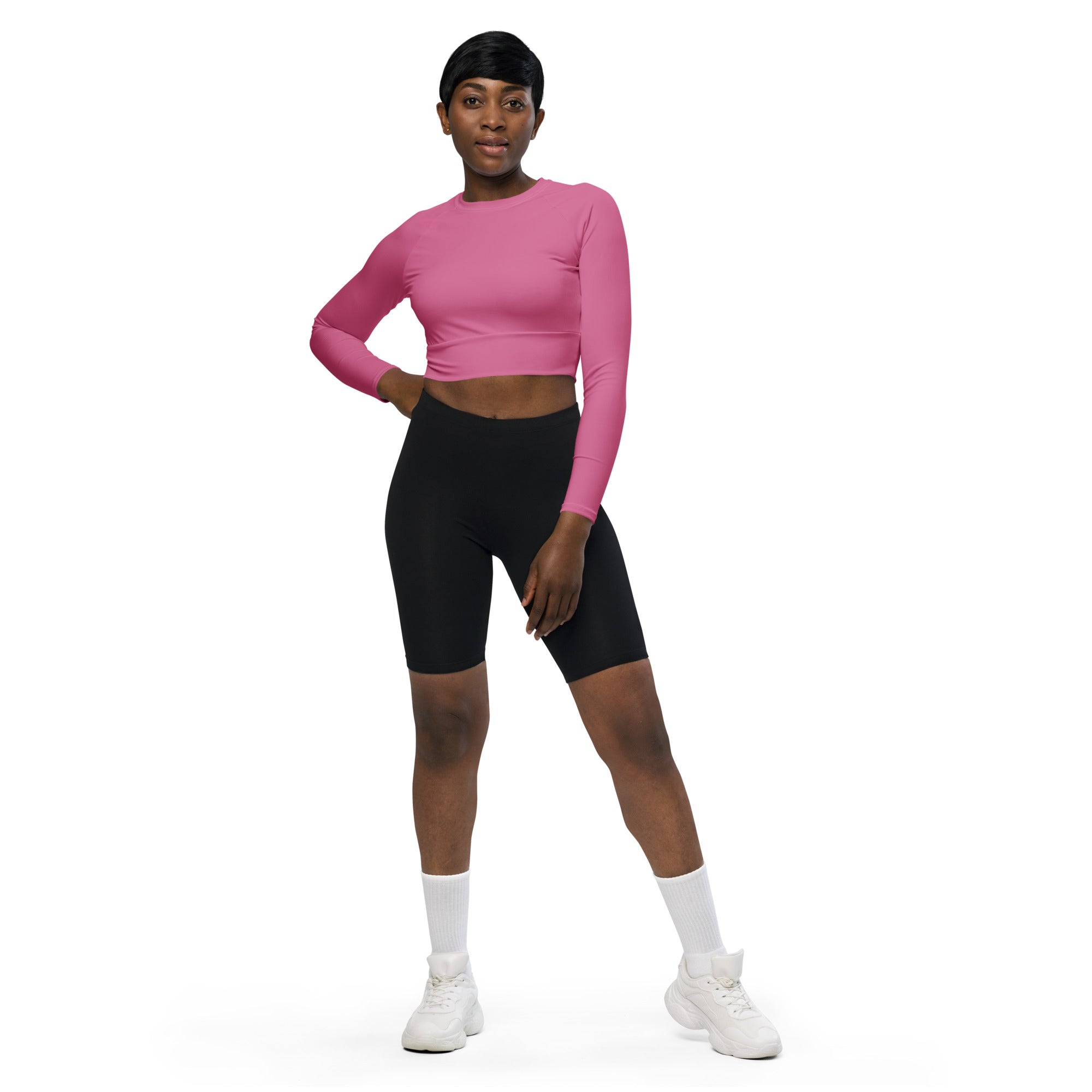 Bubblegum Pink Recycled Long-sleeve Crop Top
