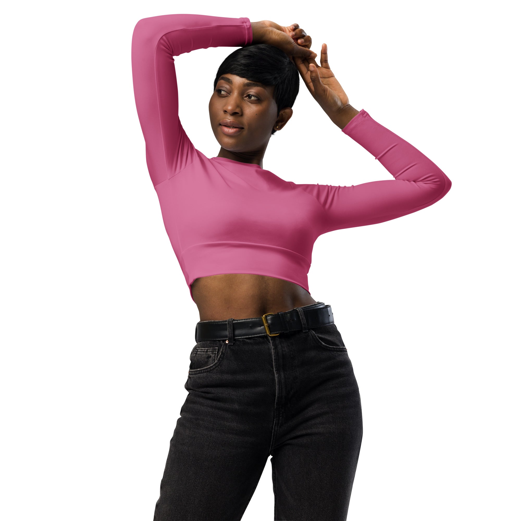 Bubblegum Pink Recycled Long-sleeve Crop Top