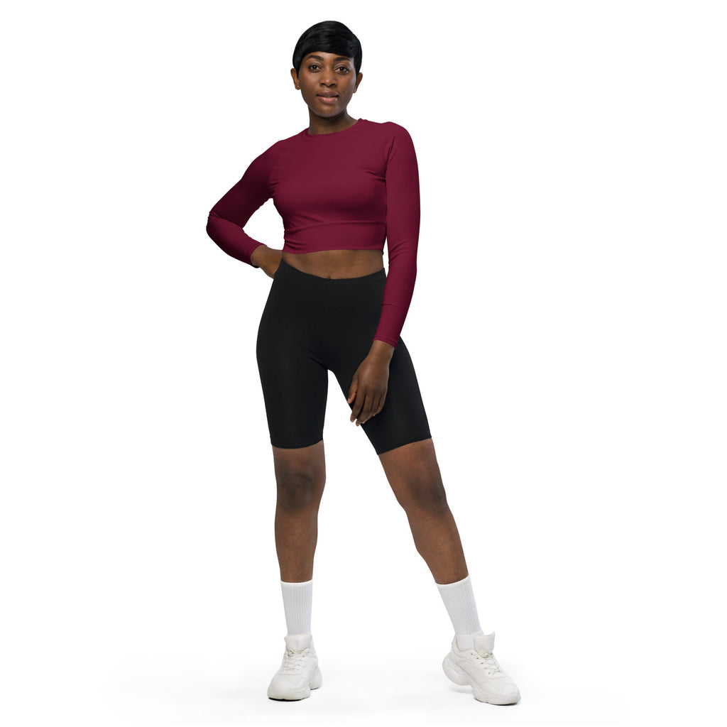 Burgundy Wine Recycled Long-sleeve Crop Top