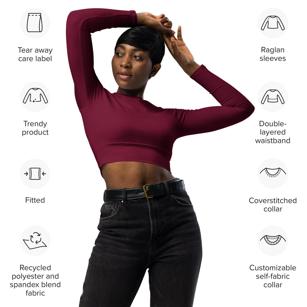 Burgundy Wine Recycled Long-sleeve Crop Top