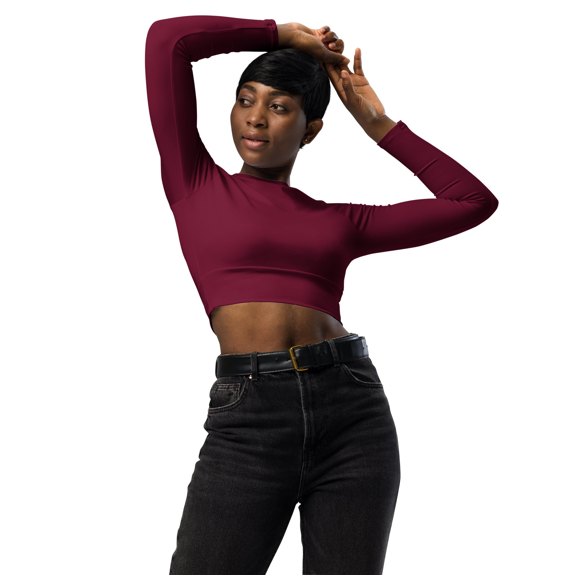 Burgundy Wine Recycled Long-sleeve Crop Top