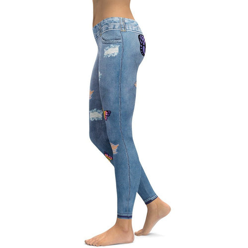Butterfly Denim Print Leggings