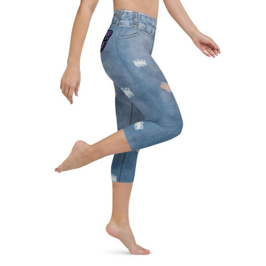 Butterfly Denim Print Yoga Capris