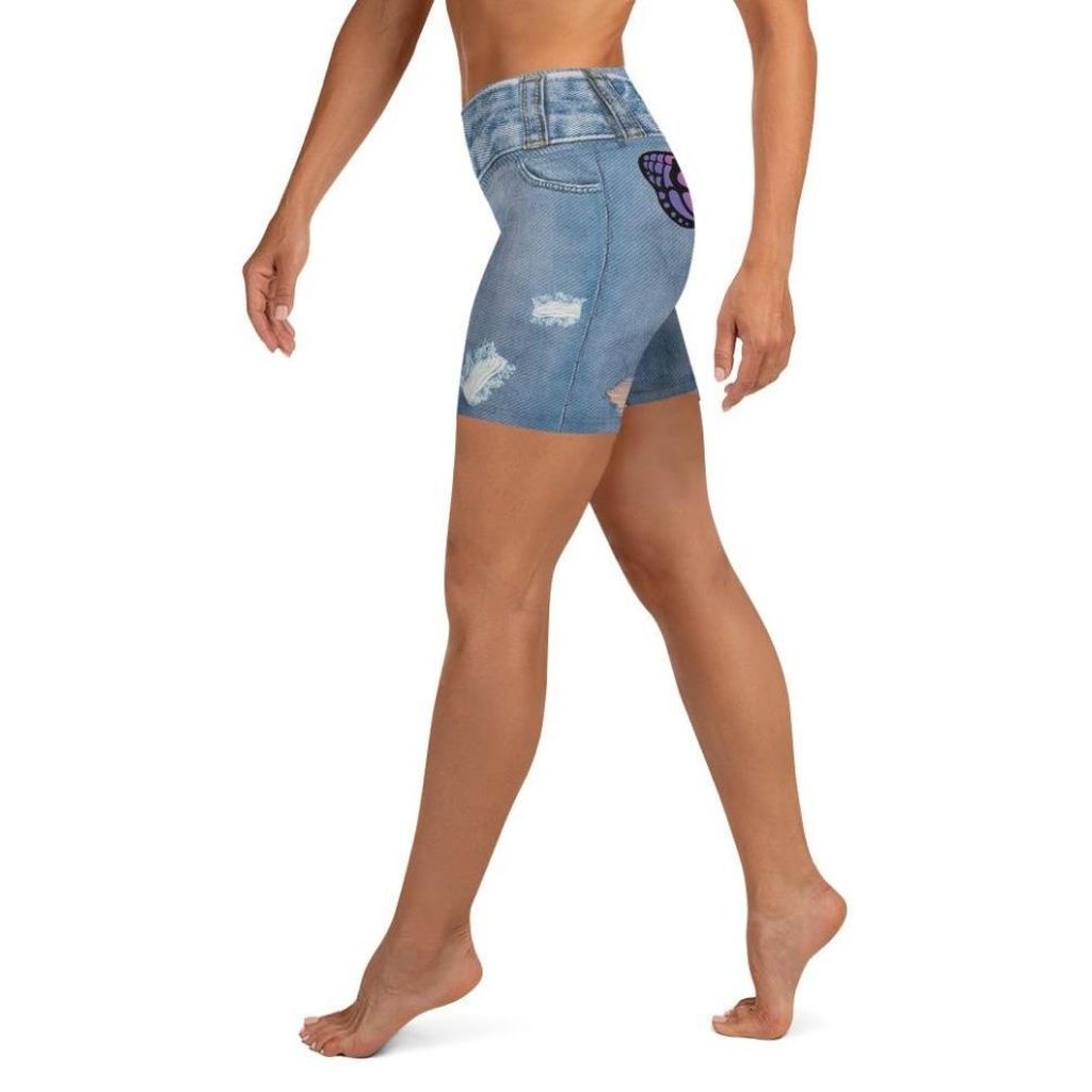 Butterfly Denim Print Yoga Shorts