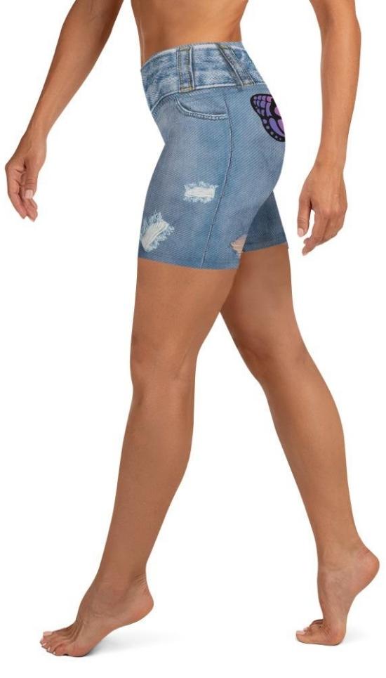 Butterfly Denim Print Yoga Shorts