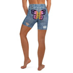 Butterfly Denim Print Yoga Shorts