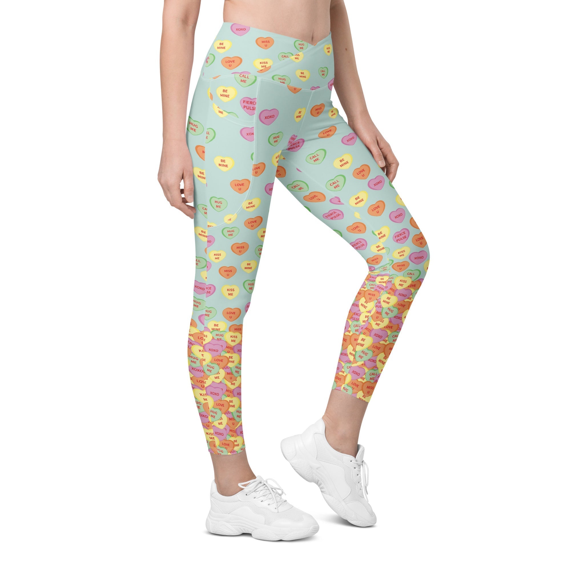 Candy Hearts Crossover Leggings With Pockets