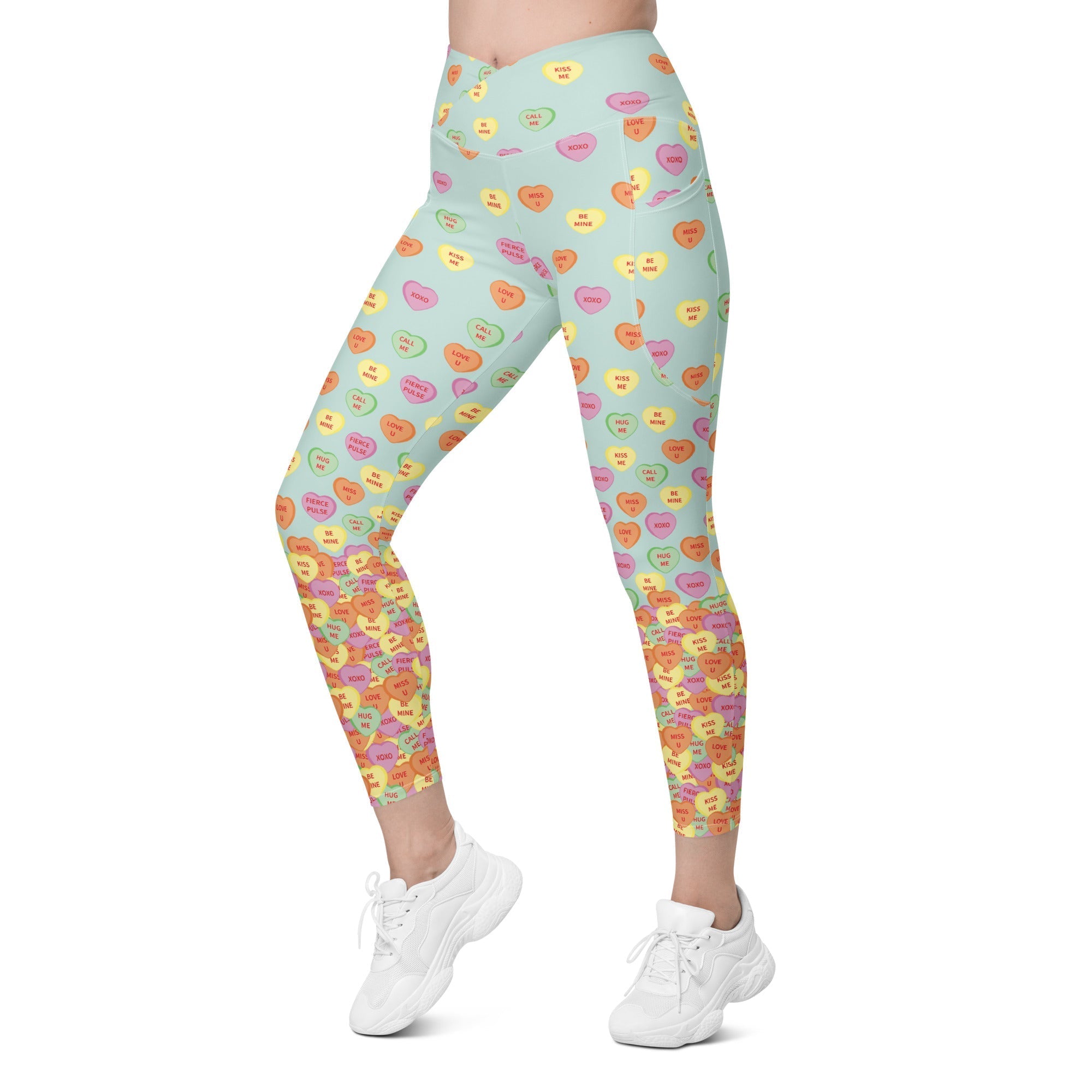 Candy Hearts Crossover Leggings With Pockets