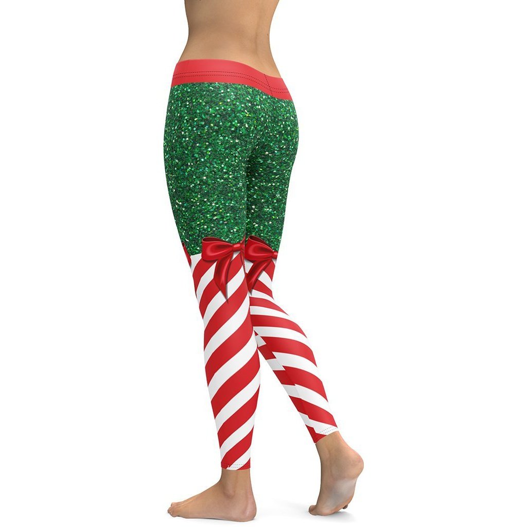 Candy Stripe Christmas Leggings - FiercePulse - Premium Workout Leggings - Yoga Pants