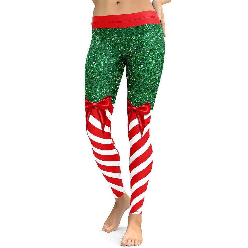 Candy Stripe Christmas Leggings - FiercePulse - Premium Workout Leggings - Yoga Pants