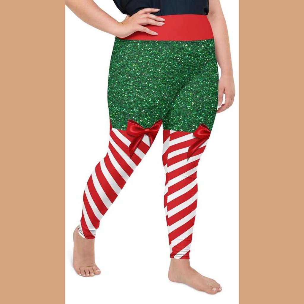 Candy Stripe Christmas Plus Size Leggings - FiercePulse - Premium Workout Leggings - Yoga Pants